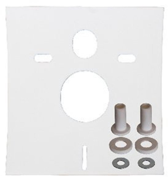 Witte isolatiemat voor hangend toilet of bidet met twee steunbussen en vier ringen.