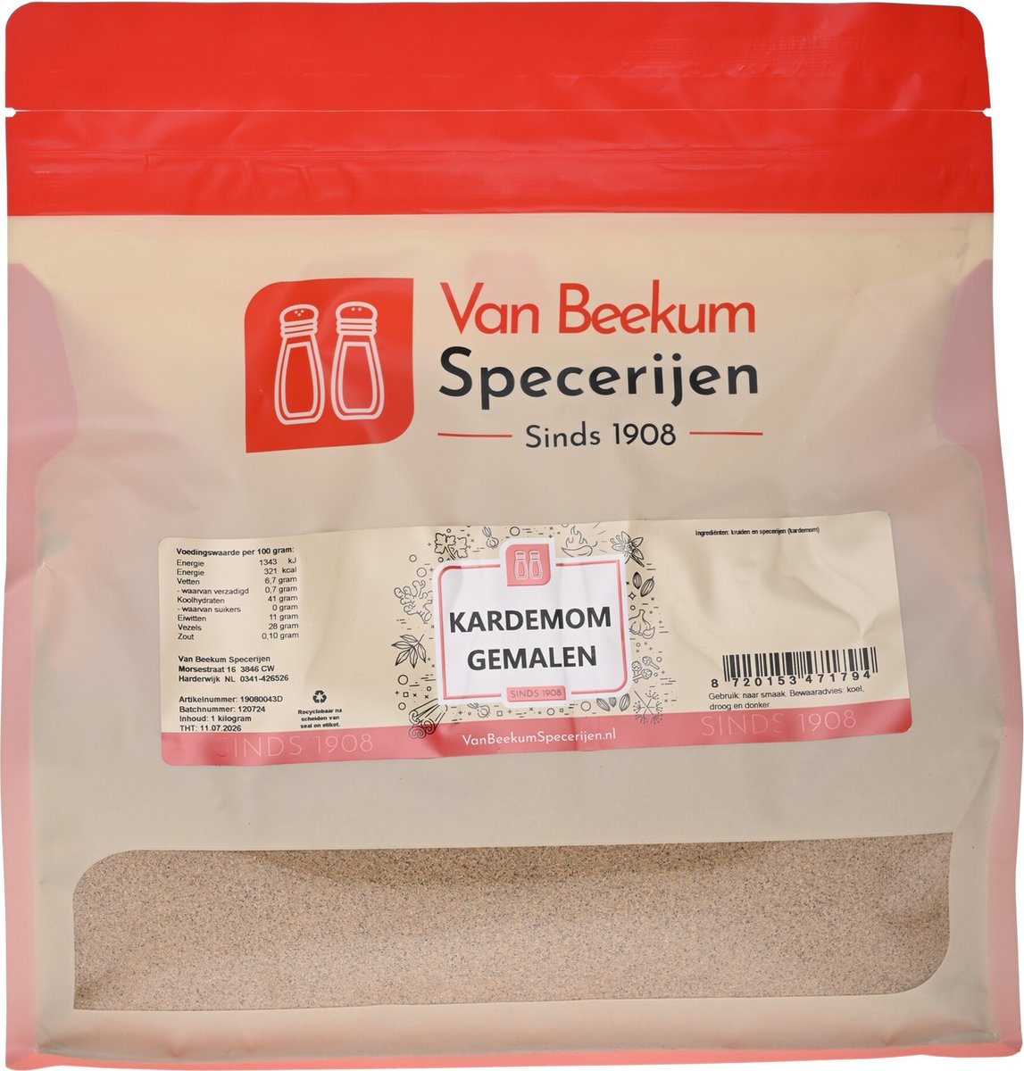 Goedkoopste Van Beekum Specerijen - Kardemom Gemalen - 1 kilo (hersluitbare stazak