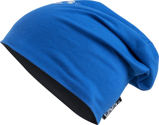 SafetyMaker Safety Maker 44558 reversible beanie cap reflecterend, voor joggen, hardlopen, sport, running cap, sportpet heren/vrouwen met reflector blauw-zwart