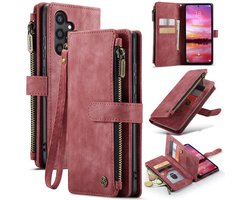CaseMe C30 Hoesje Geschikt voor Samsung Galaxy S25 | Wallet Zipper Book Case met Pasjeshouder | Beschermhoes met Portemonnee | Rood