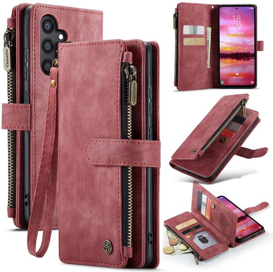 CaseMe C30 Hoesje Geschikt voor Samsung Galaxy S25 | Wallet Zipper Book Case met Pasjeshouder | Beschermhoes met Portemonnee | Rood