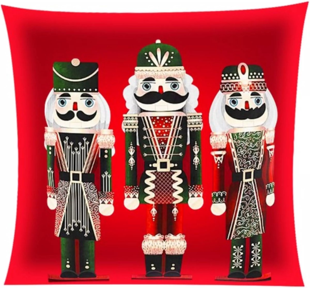 Ruhhy Kussenhoes Kerst 40x40 cm – Notenkraker Thema – Sfeervolle Kerstdecoratie rood, groen, wit, zwart