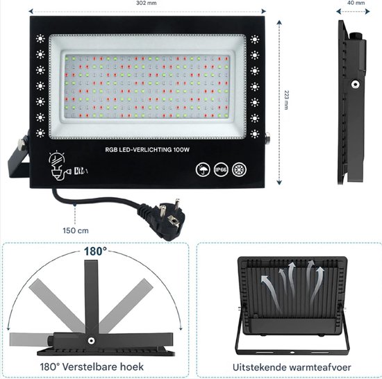 ELEGANTED 50W Reflectore Led Exterior RGB UV Luz Negra 2 en 1 Actualizado, Reflector De Colores