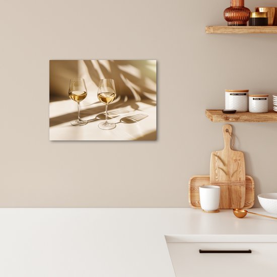 Tableau sur toile 40x30 cm - Décoration murale Vin - Verres à vin - Wit - Accessoires de Décoration murale - Décoration murale Cuisine - Peintures sur toile