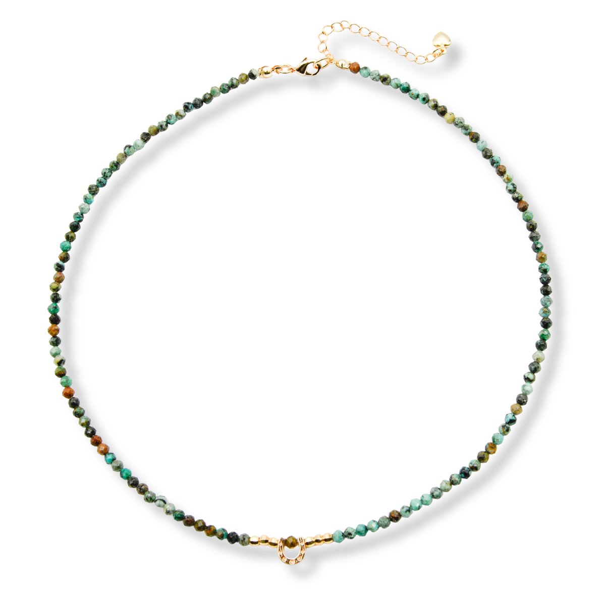 Marama - Ketting Lucky Horse Shoe - damesketting - gold plated - nikkelvrij - verstelbaar - goud - dames - edelsteen Turquoise - hoefijzer - geluk