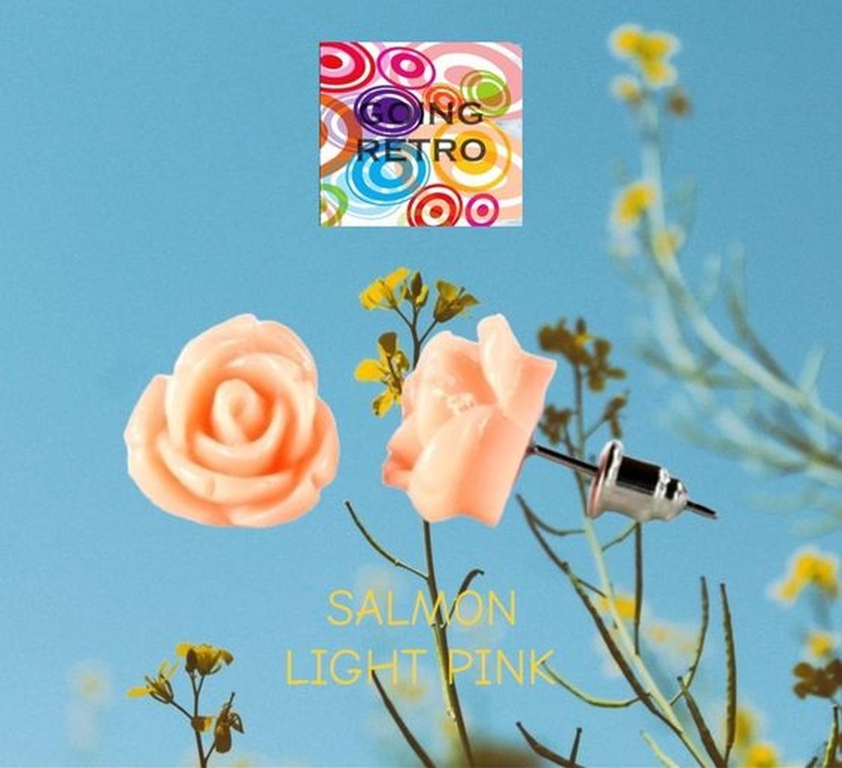 Fashion Jewelry - Going Retro® - Kunststof roosjes - oorbellen / oorstekers - Zalm Roze (peach) - 1 x 0,7 cm - volwassenen tieners kinderen - dames meisjes - casual feest