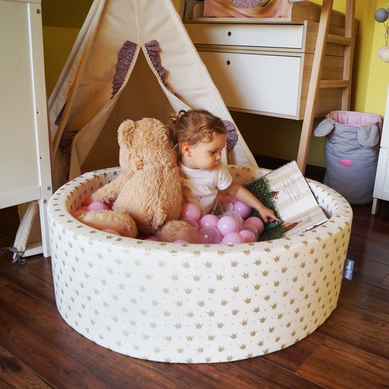 KiddyMoon Ballenbad Voor Baby's met 300 kleurrijke ballen ∅7cm 90x30cm - Ballenbak voor kinderen - Rond ballenbak foam - Schuimvulling - Voor sensorische - Lichtgrijs: Grijs, Wit, Turquoise — afbeelding 3