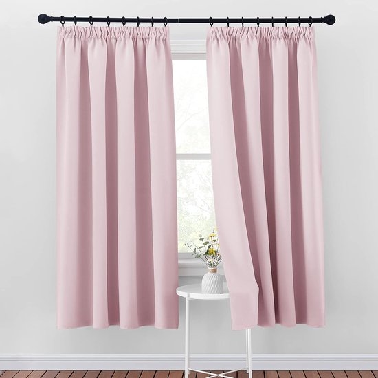 Rideaux occultants roses Goodivery ® pour chambre de fille avec ruban à volants, Set de 2, 175 x 140 cm