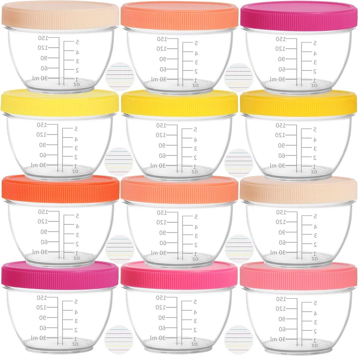18 Sets 180ML Re-usable Baby Food Storage Containers - Bright Pink - Labels Included .
