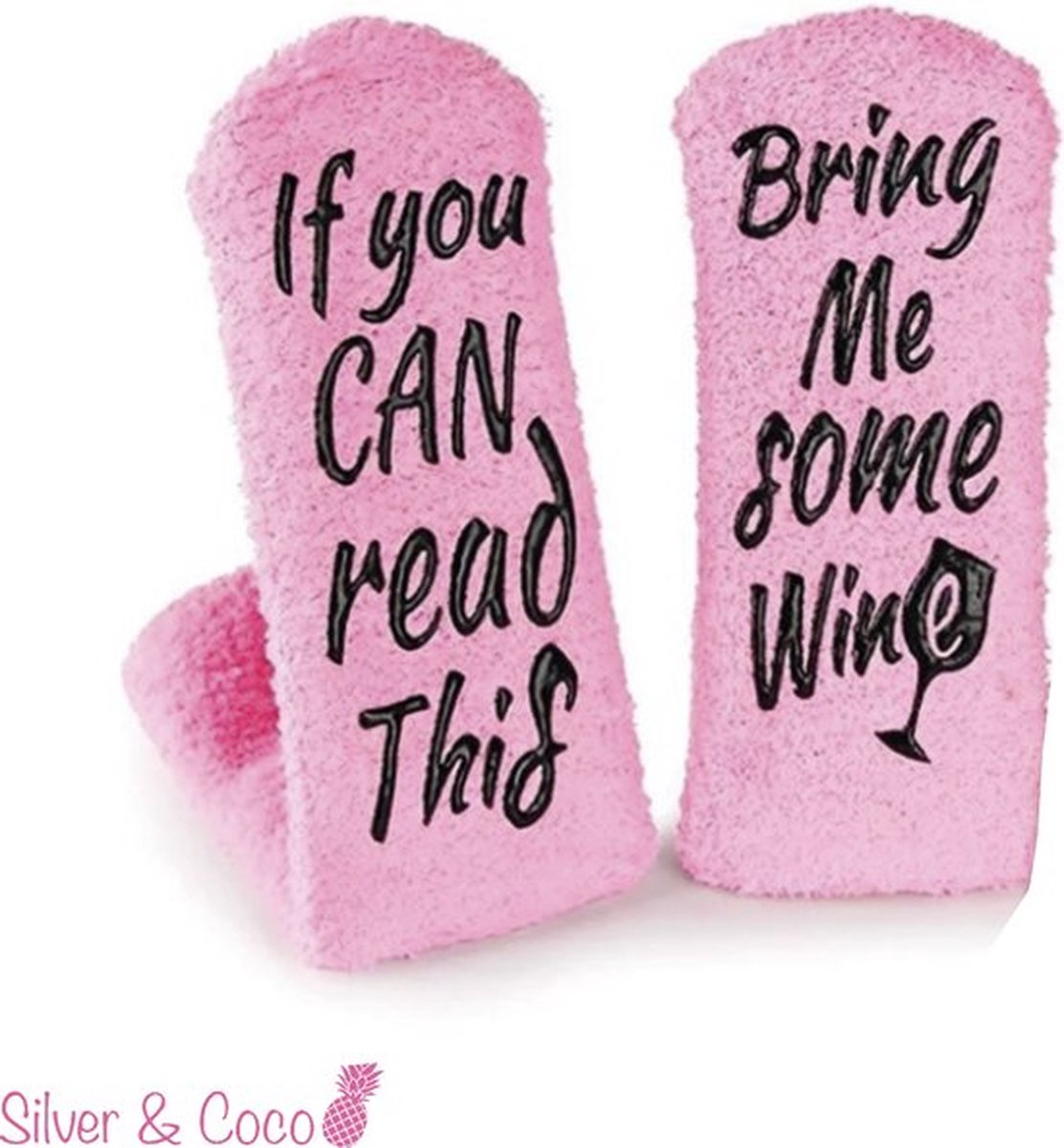 SilverAndCoco - Wijn Sokken / Gekke Vrolijke Foute Roze Kleding / Leuke Grappige Happy Dikke Warme Dames Socks / Huissokken Verjaardag Geschenk accessoires Sok Outfit Katoen / Vrouwen Sinterklaas Schoen Kerst cadeau met Tekst - Bring me Some Wine