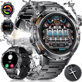 Sporthorloge Heren Militair Zaklamp 530 mAh Accu 1.43 inch Stalen Gear Smart Watch Telefoonfunctie 5 ATM Waterdicht Fitnesshorloge 132 Sportmodi