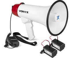 Vonyx MEG045 Megafoon set met 2x lithium-ion accu’s - 45W Megafoon met sirene en Bluetooth - Roodwit