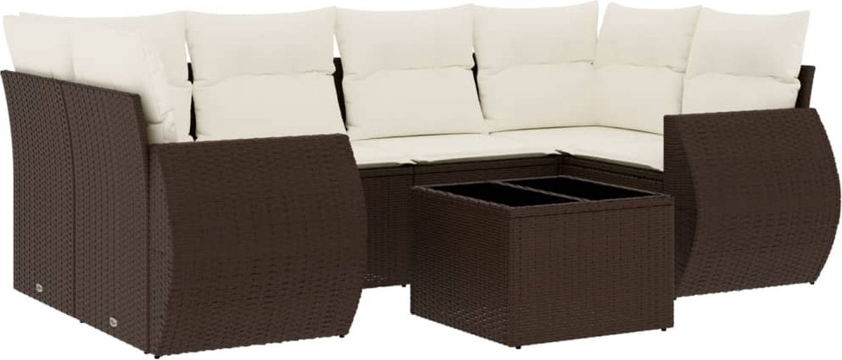 vidaXL 7-delige - Loungeset - met - kussens - poly - rattan - bruin