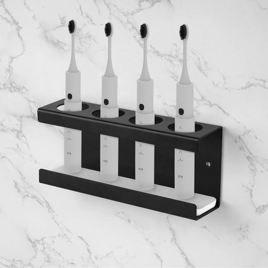 Wandgemonteerde elektrische tandenborstelhouder met 4 sleuven - diatomeeënaarde schotel - tandenborstelrek - compatibel met AquaSonic Black Series Kingheroes Sonic Oral-B