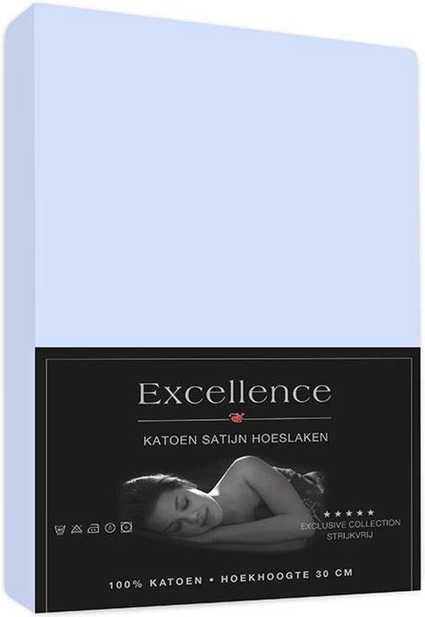 Excellence Katoen Satijn Hoeslaken 140x200cm + 30cm - Licht Blauw