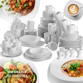 Bol.com tectake® Serviesset - 100-delig porseleinen servies voor 12 personen - Vaatwasser- en magnetronbestendig - Dinerborden d... aanbieding