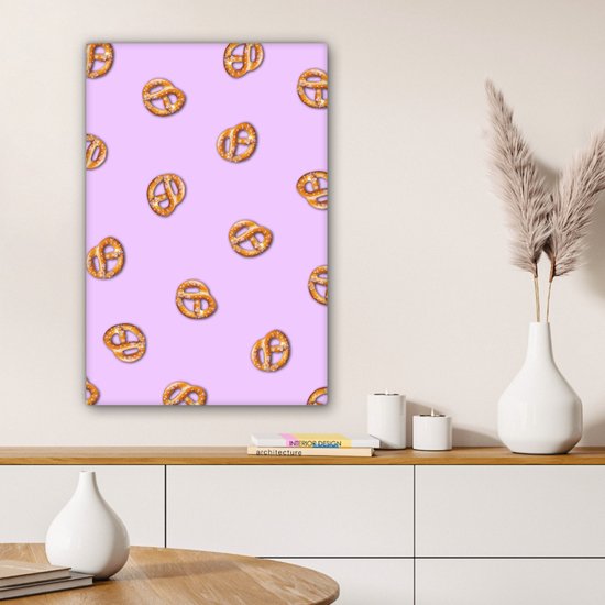 Tableau sur toile 40x60 cm - Décoration murale Bretzels - Nourriture - Violet - Décoration murale murale salon - Décoration chambre - Accessoires chambre - Peintures sur toile