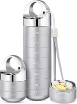 Pilulier de Voyages en métal – Pilulier hebdomadaire portable et étanche – Grand pilulier en alliage d'aluminium – Pour Vitamines, huile de poisson et compléments alimentaires – Grijs