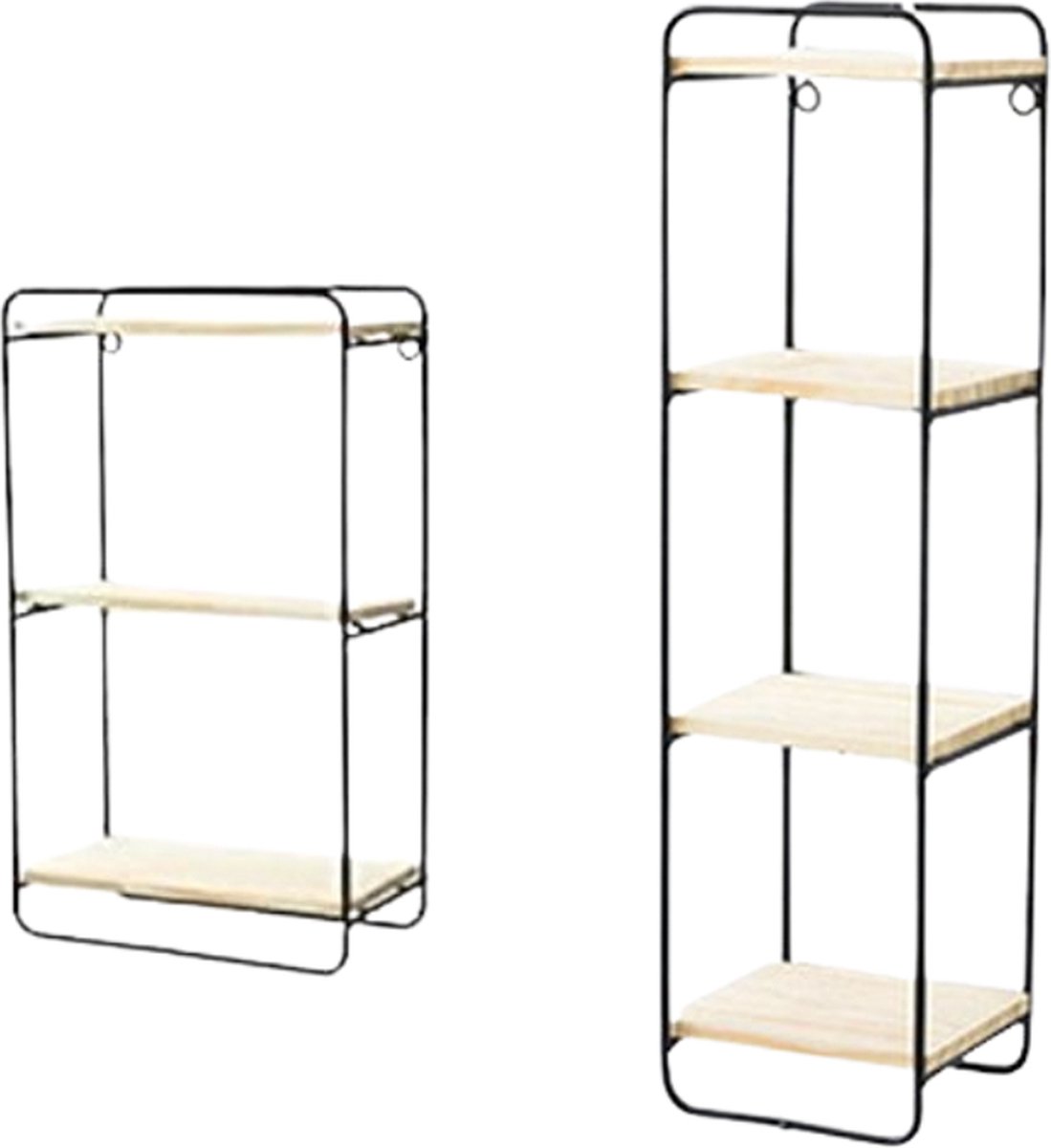 Caryota Wandrek Set van 2x Rechthoekig - Klein & Middel - 1x 4 lagen - 1x 3 lagen - Zwart - Metaal