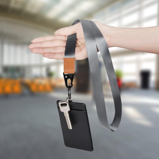 Lanyard nekriem, Aolaso PU lederen Lanyards met sterke metalen clip voor ID-kaart badge houder sleutels sleutelhanger ID Lanyard Office Unisex (zwart
