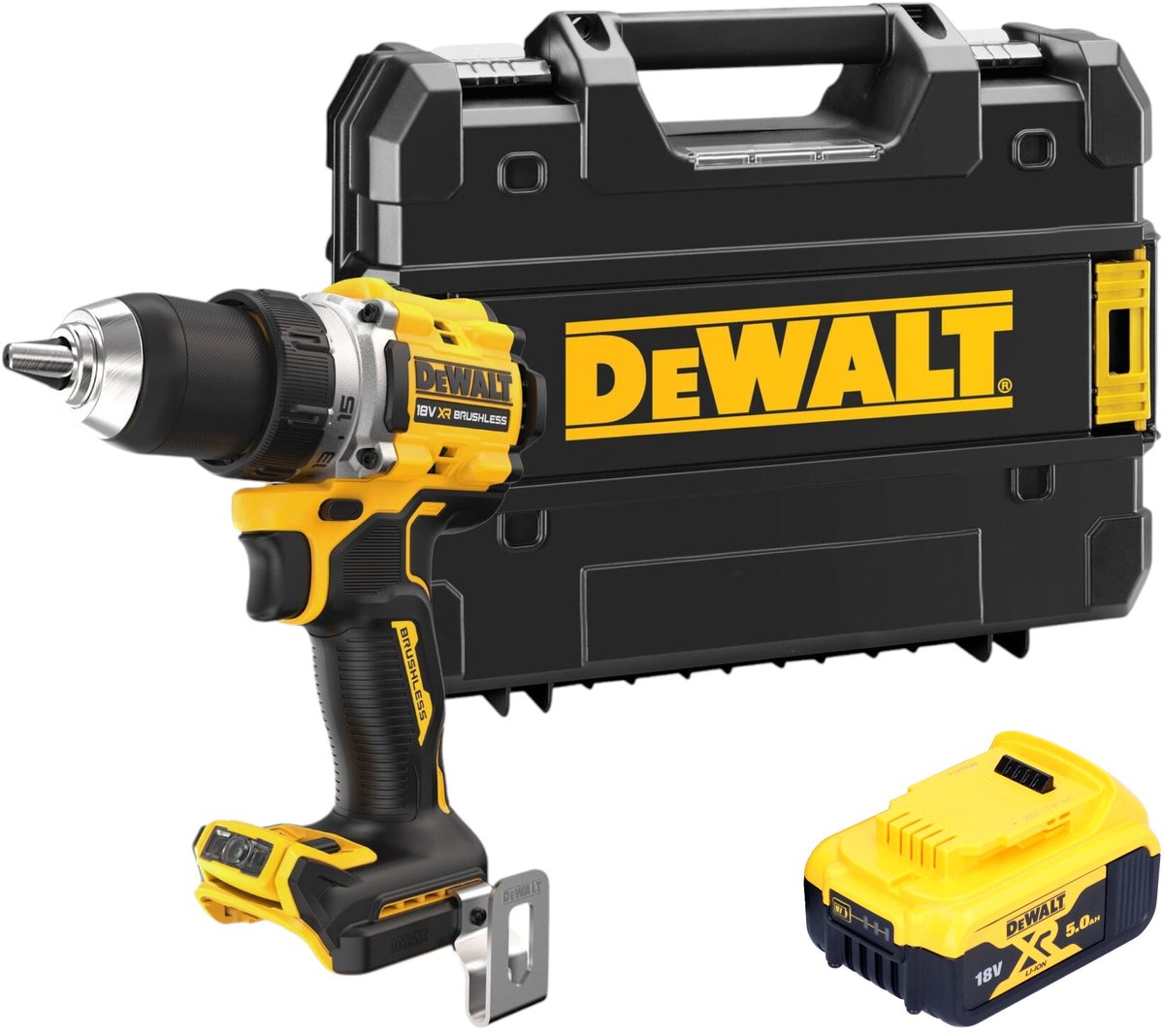 DeWalt DCD 800 NT accuboormachine 18 V 90 Nm borstelloos + 1x oplaadbare accu 5.0 Ah + TSTAK - zonder lader