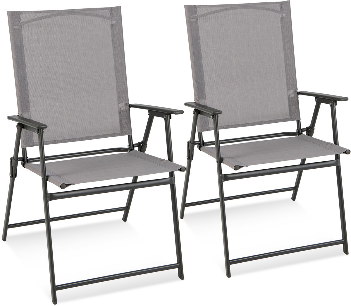 COSTWAY Set van 2 tuinstoelen, klapstoelen met hoge rugleuning, weerbestendige stof, balkonstoelen met armleuningen, terrasstoelen, belastbaar tot 150 kg, voor tuin, terras, balkon, grijs