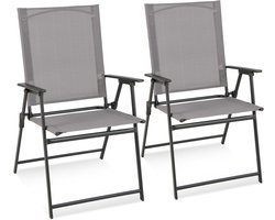 COSTWAY Set van 2 tuinstoelen, klapstoelen met hoge rugleuning, weerbestendige stof, balkonstoelen met armleuningen, terrasstoelen, belastbaar tot 150 kg, voor tuin, terras, balkon, grijs