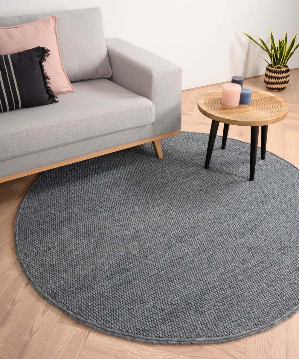 Rond wollen vloerkleed Lett - staalblauw 250 cm