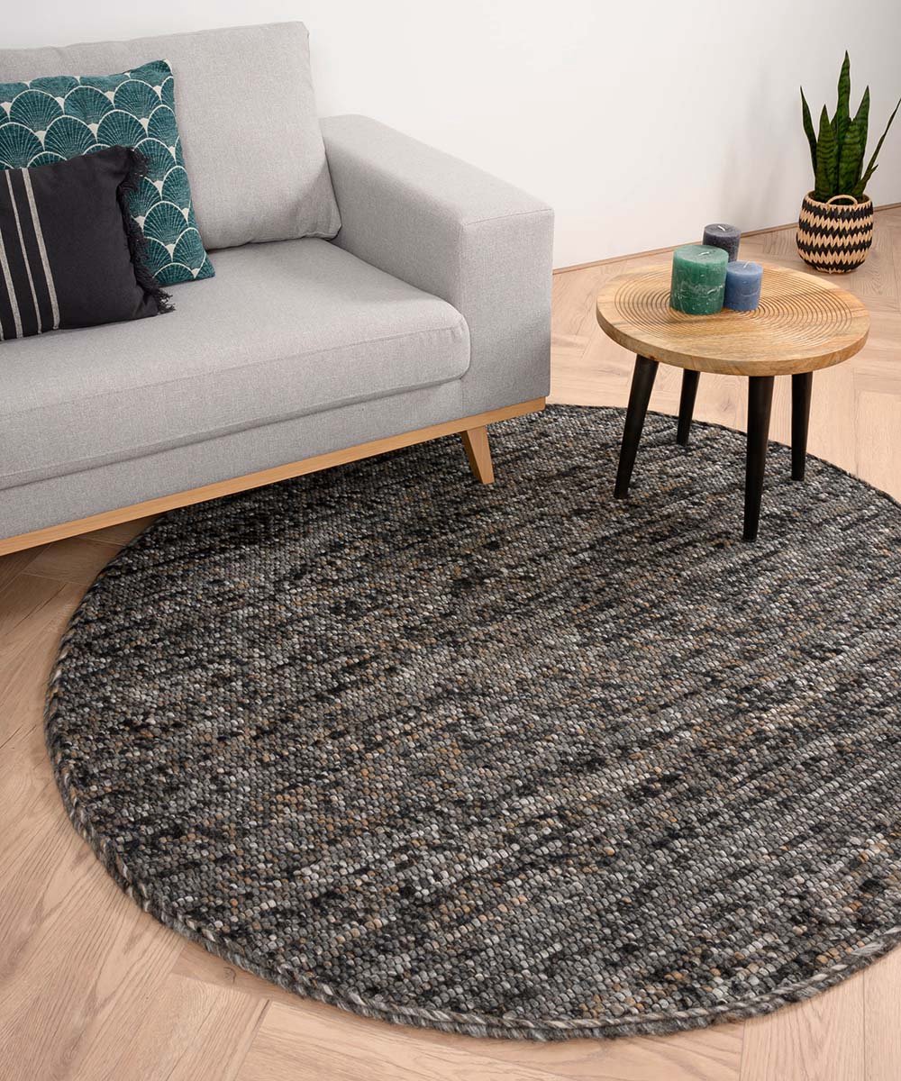 Rond wollen vloerkleed - Lett grijs/bruin 160 cm