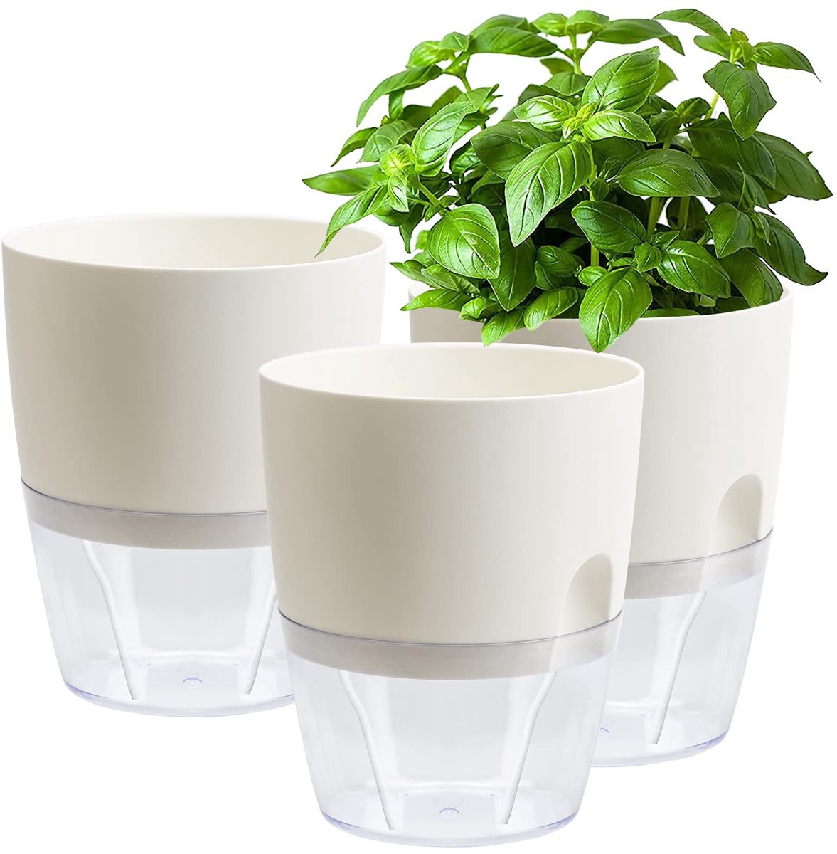My Ninki ® Kruidenpot Set met Zelfbewaterend Irrigatiesysteem voor Binnen- en Buitengebruik, Set van 3, Modern Design
