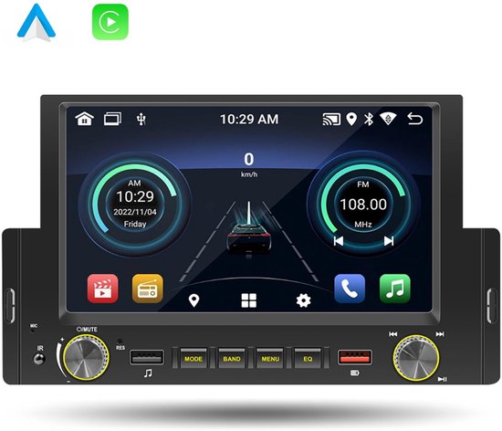 Boscer® 1Din Autoradio – Apple Carplay & Android Auto – Android 10 – 6,2 Inch HD Touchscreen – Bluetooth, USB & MP5 – Achteruitrijcamera & Externe Microfoon