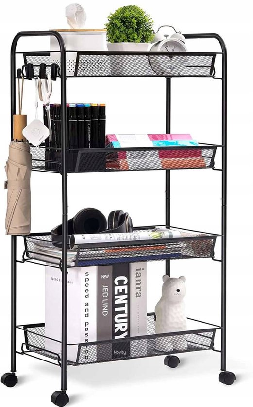 Nisorpa Roterende boekenkast, 4 niveaus, rond, hoekrek, opbergrek