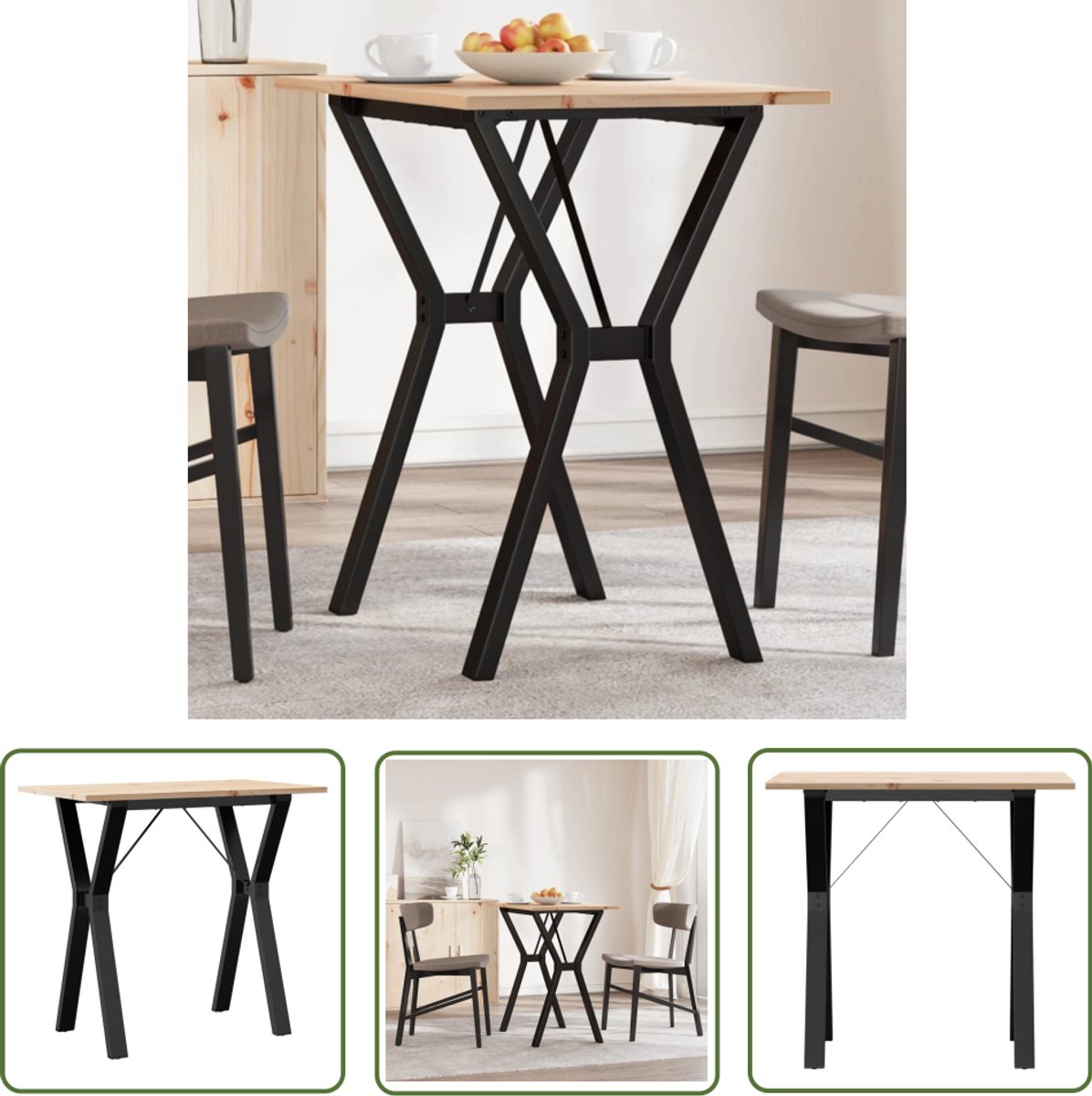 vidaXL Eettafel - Y-frame - 80x50x75 - cm - massief - grenenhout - en - staal Bruin