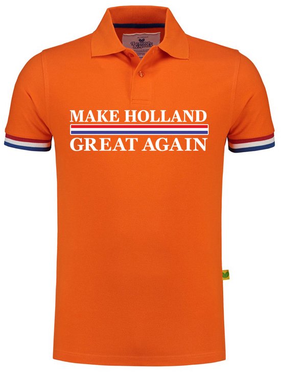 Polo fantaisie Bellatio Decorations King's Day pour homme - Rendez la Holland à nouveau grande - orange S