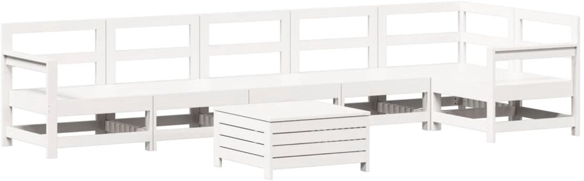 The Living Store 7-delige Loungeset massief grenenhout wit - Loungeset - Tuinmeubels - Lounge Set - Hout - Grenenhout