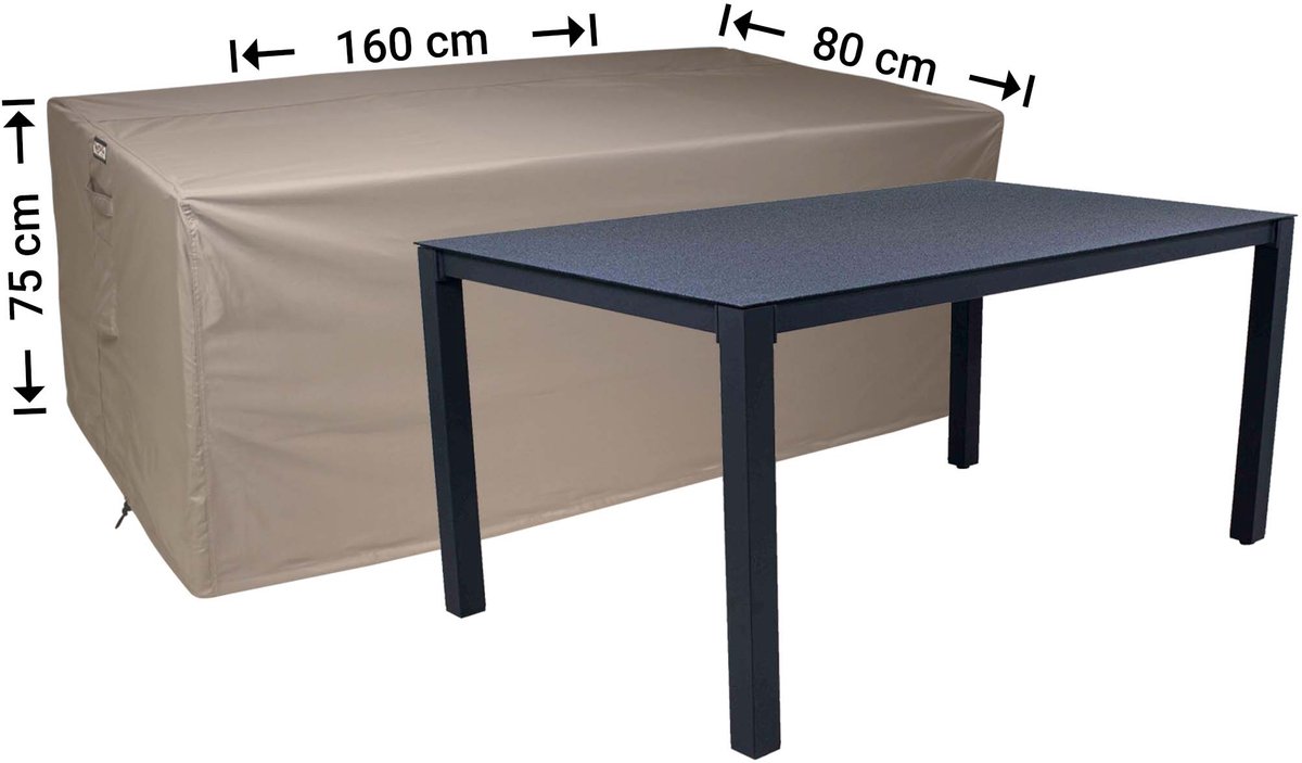 Raffles Covers Beschermhoes tuintafel - 160 x 80 H: 75 cm - RT160small - Waterdicht - Ademend - UV-bestendig - Elastisch rijgkoord - Beschermhoes tuinmeubelen Taupe