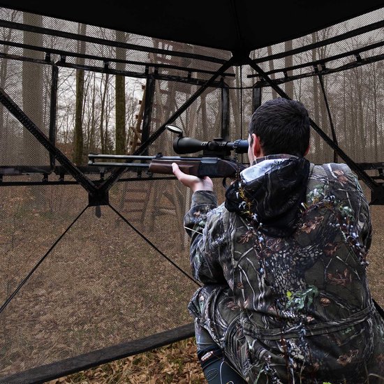 COSTWAY Eenzijdig doorzichtige 270° jachttent, pop-up schuilplaats voor 2-3 personen, met geruisloos schuiframen en draagtas, jachtverstopplaats voor de jacht op herten en kalkoen, camouflage van Costway — afbeelding 5