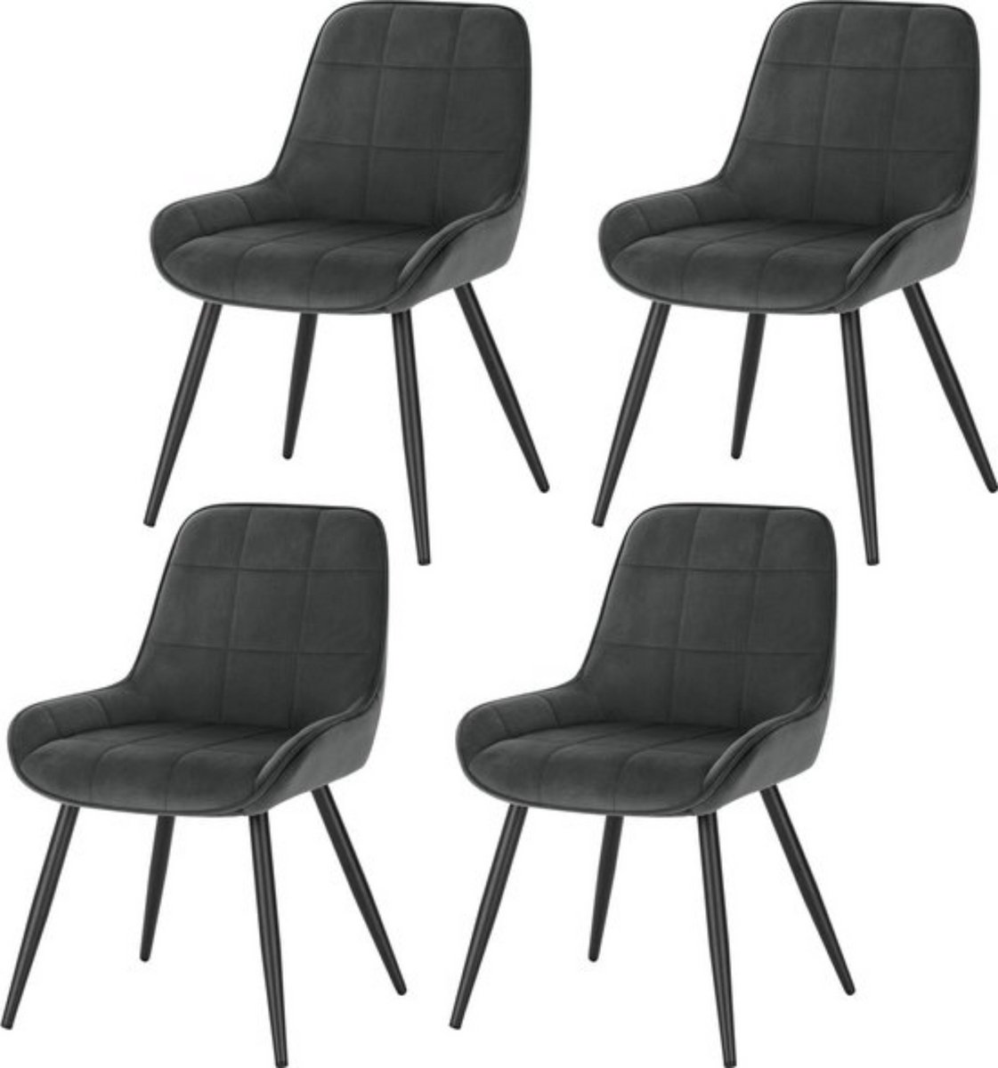In And Outdoormatch Set van 4 fluwelen eetkamerstoelen - stevig & ergonomisch - luxe uitstraling - optimaal zitcomfort - modern design - donkergrijs