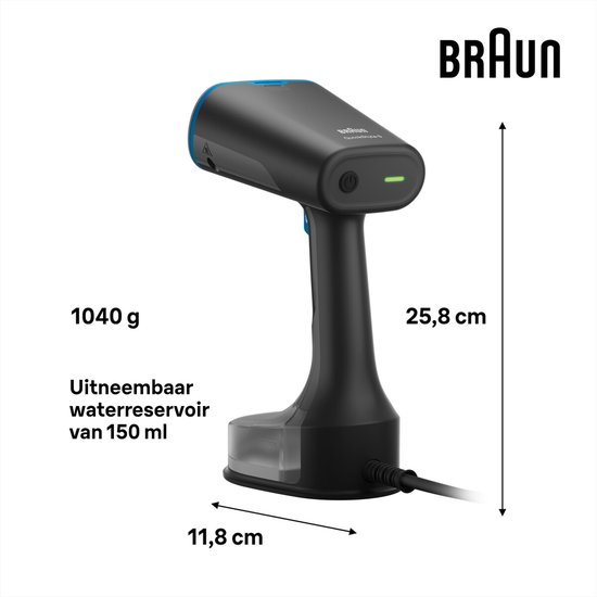 Afmetingen van de zwarte Braun kledingstomer: 1040 g, 25,8 cm hoog, 11,8 cm breed.
