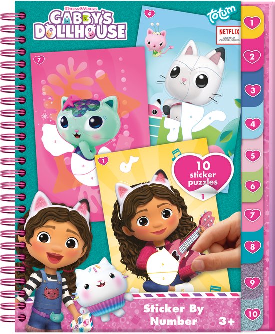 Gabby's Poppenhuis Totum sticker puzzelboekje inclusief kleurplaten vakantieboek 10 stickerpuzzels - sticker by number Gabby's Dollhouse