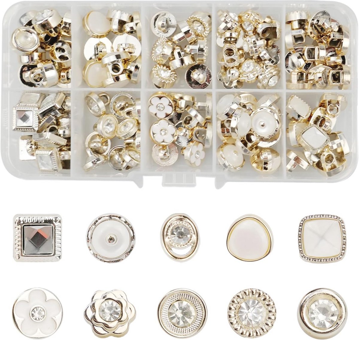100 Strass Diamant Knopen - 10 Stijlen voor Kleding en Accessoires