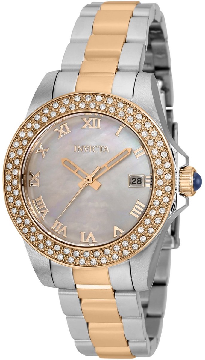 Invicta Angel 36076 Dames Horloge - Waterdicht - Analoog - Quartz Uurwerk - Roestvrij Staal met parelmoeren Wijzerplaat - 34mm