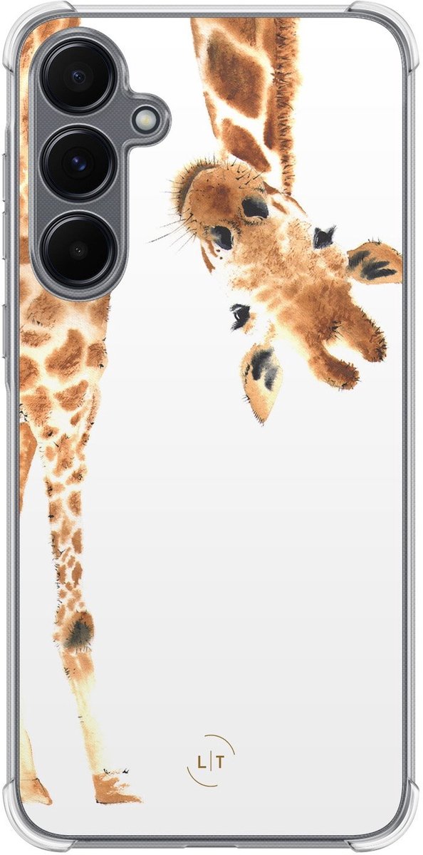 Shockproof hoesje - Geschikt voor Samsung Galaxy A15 - Giraffe - Extra sterke case - TPU/polycarbonaat - Giraffe - Bruin, Transparant