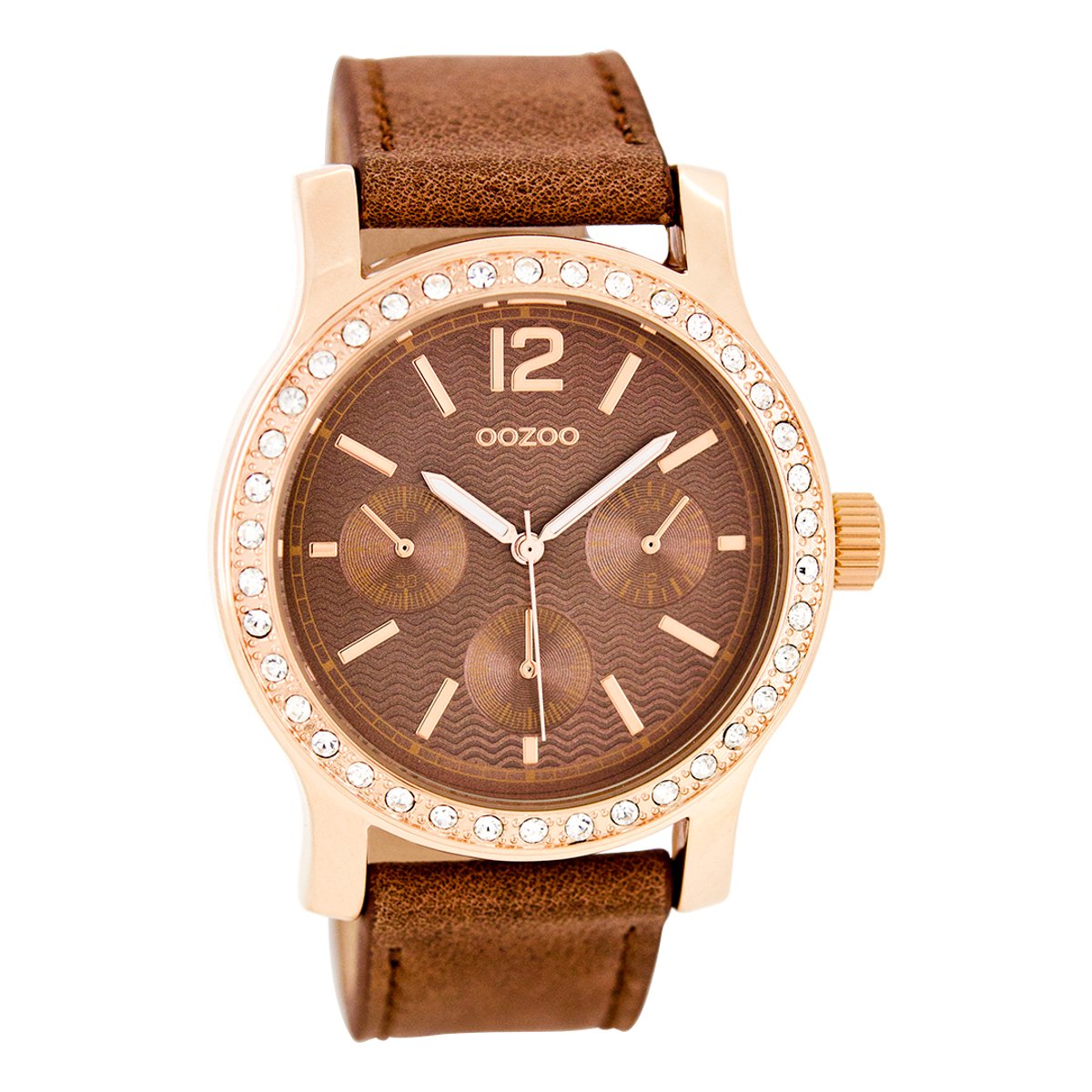OOZOO Timepieces - Rosé goudkleurige horloge met roze leren band - C7933