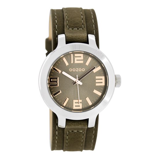 Montres OOZOO - Montre argentée avec bracelet en cuir marron foncé - C8708