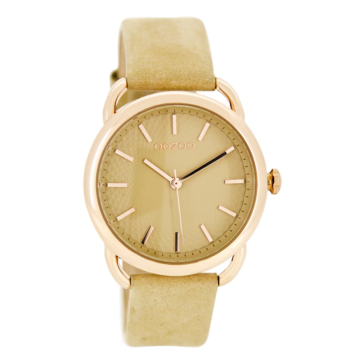 OOZOO Timepieces - Rosé goudkleurige horloge met camel leren band - C8717