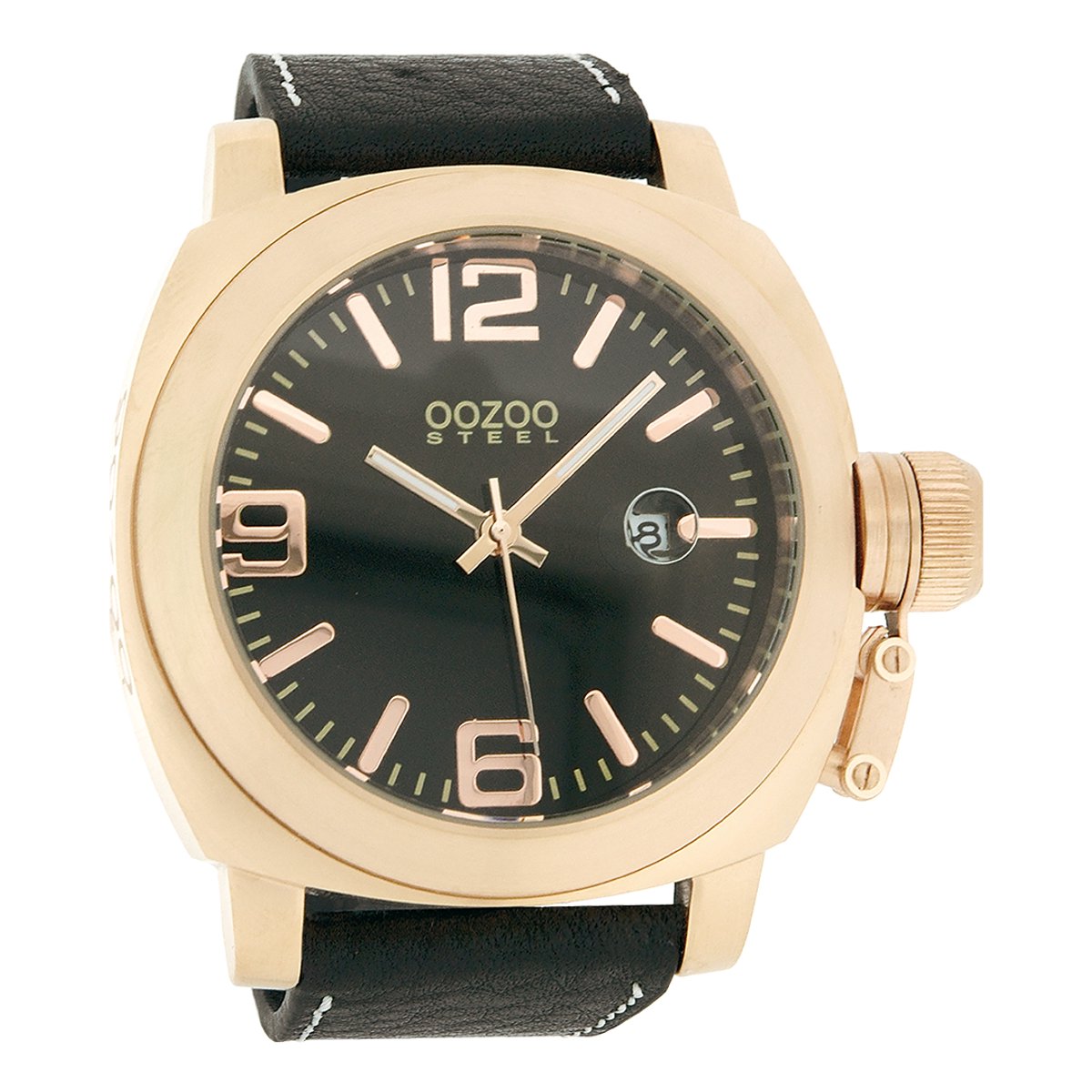 OOZOO Timepieces - Rosé goudkleurige horloge met zwarte leren band - OS153