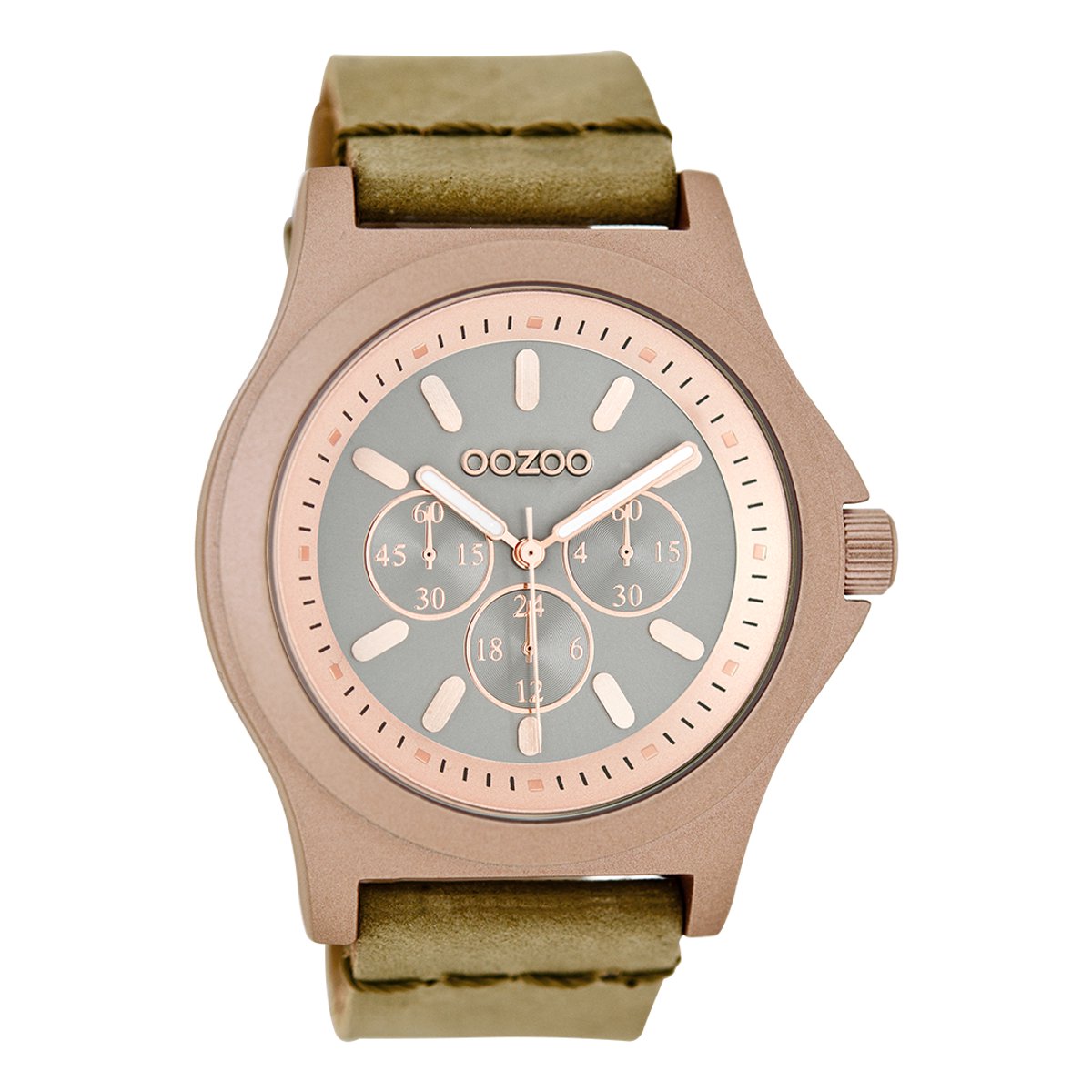 OOZOO Timepieces - Rosé goudkleurige horloge met camel leren band - C6511