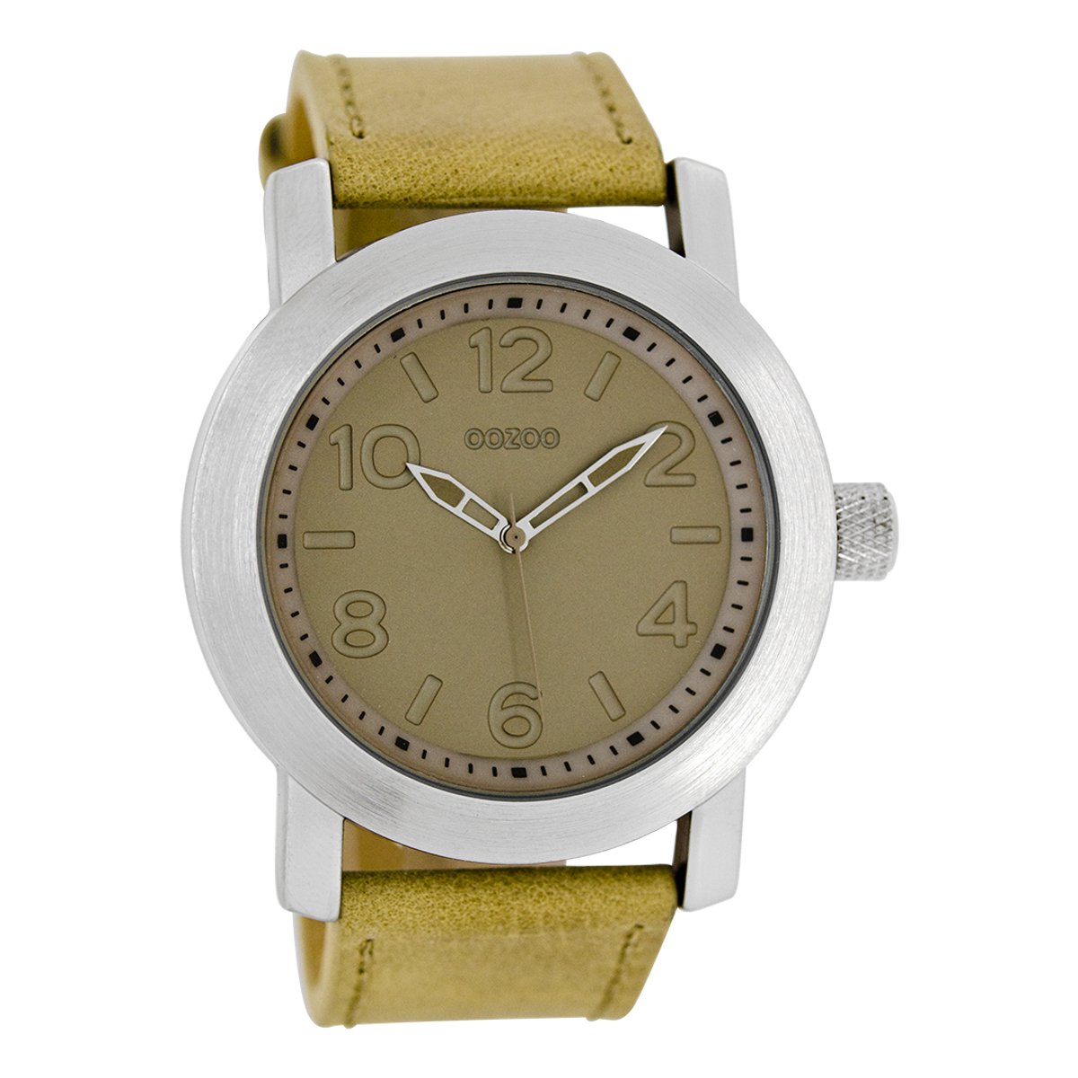 OOZOO Timepieces - Zilverkleurige horloge met zand leren band - C5151