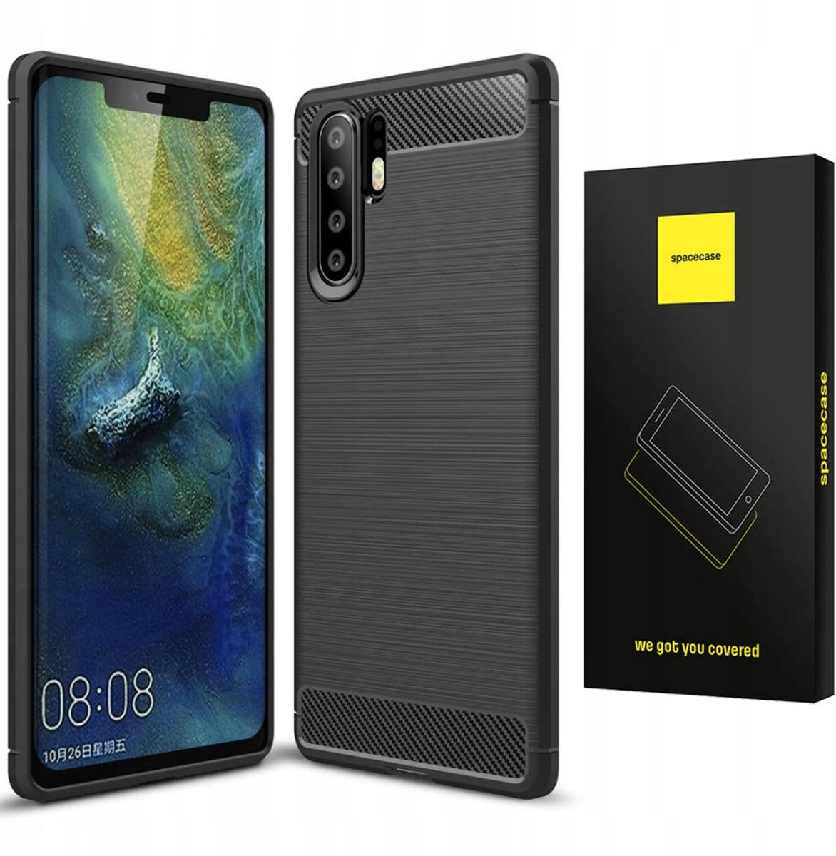 Spacecase Case Carbon Cover Voor Huawei P30 Pro Zwart